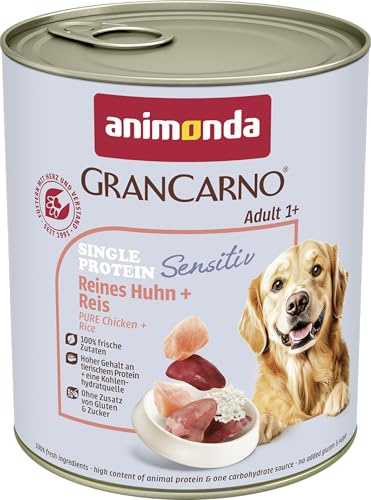 animonda Grancarno Nourriture Humide pour Chien Sensitiv Poulet Pur + Riz (6 x 800 g), sans céréales, sans Sucre, pour Chiens Adultes, avec ingrédients charnus Frais