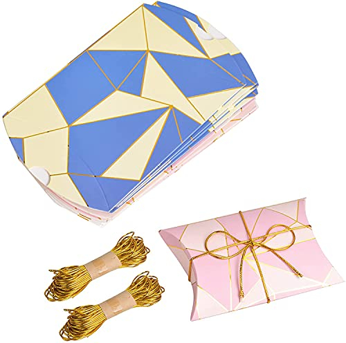30 Stk Klein Geschenkschachtel, Süßigkeiten Boxen aus Papier, Kraftpapier Süßigkeiten-Box, mit 2 Bündeln Goldener Seile, Verwendet als Geschenkbox Hochzeiten, Partys, Urlaubswünsche (Blau, Pink)