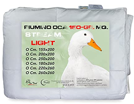 La biancheria per la casa Piumino Oca Stream Estivo Leggero 150 GR. 80% Piuma Oca 20% Piumino Oca (Copriletto 1 PIAZZA e MEZZA CM. 220x260, Bicolore)