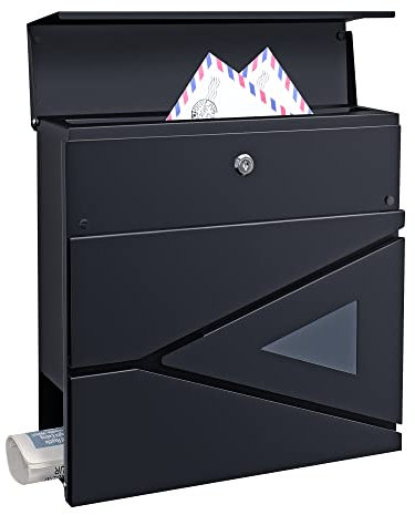 [en.casa] Cassetta Postale a Muro (AxLaxP) 37 x 37 x 10,5 cm Scomparti Coperti per Lettere e Giornali - Finestrina di Visualizzazione - Acciaio Inox - Antracite