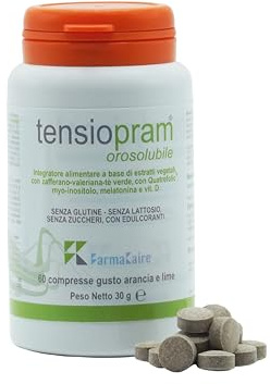 Tensiopram 60 compresse sublinguale, Naturale a Base di Valeriana, 1mg Melatonina, tè verde, zafferano Vit. D, Quatrefolic® e Myo-inositolo, per Ansia, Stress, Sonno e Umore, Vegan