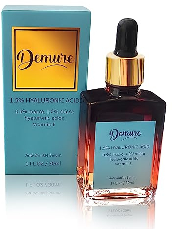 Demure Hyaluronsäure Hyaluron Serum, Anti-Aging Gesichtspflege, Anti-Falten, Mit 1.5% Hyaluronsäure und Vitamin E, Bio-Aloe und Jojoba
