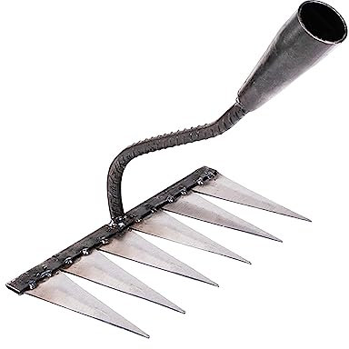 kowaku Rastrillo de Jardín Rastrillo de Plantación de Rastrillo de Acero Al Carbono de Alta Resistencia/Rastrillo de Hojas Rastrillo de Deshierbe P, con 6 Dientes