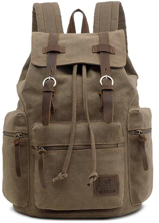 FOLOVEYA Retro Homme Sac à Dos en Toile 15.6 Pouces Ordinateur Portable Vintage Loisir Sac D'école Sac à Dos pour Voyage Travail Collège Randonnée Camping Grande Daypack Cartable Armée Verte