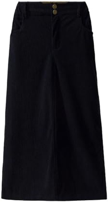Tdvcpmkk Jupe droite mi-longue en velours côtelé pour femme Automne et Hiver, Noir , L