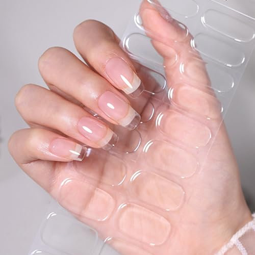 ChicNana Clear Semi Cured Gel Nails Strips, Soft Self-Adhesive Gel Nail Stickers, 20 StickersNail Wraps Nail Gel Strips High Gloss Manicure UV/LED Lamp Required (52-Crystal Clear)