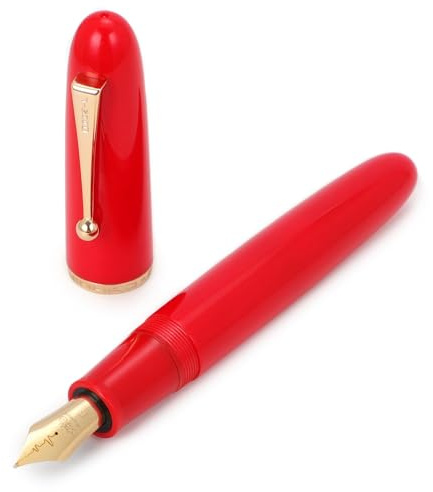 Jinhao 9019, Penna stilografica Dadao Series #8, pennino medio, fusto in acrilico rosso con clip dorata, penna di grandi dimensioni