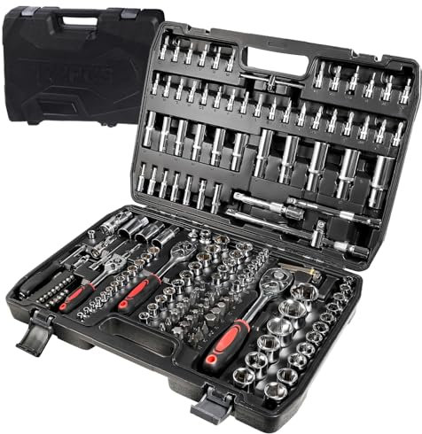 Pamatio Steckschlüsselsatz, 172-tlg Knarrenkasten I 1/2 1/4 3/8 Zoll Ratschenkasten I Ratschen Set groß I Werkzeugkoffer I Ratschen, Steckschlüssel und Bitsatz