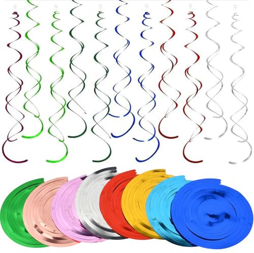 Aomhrek Decorazioni a Spirale per Feste, Stelle Filanti Scintille, Decorazioni Colorate in PVC per Soffitti per Compleanni, Natale ed Eventi, 48 Pezzi in 8 Colori, Ornamenti Riutilizzabili