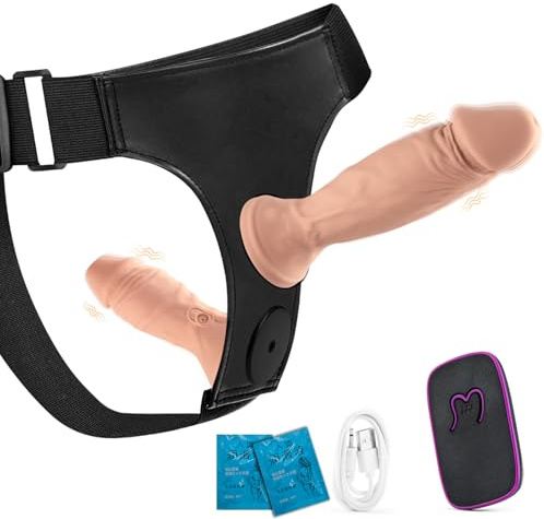 2 in 1 Strap on Dildo with Remote Control, 7 & 5 Inch Double Dildo with 10 Vibration Frequencies, Couples & Gay Sex Toys, Anal Toy for Men & Women
