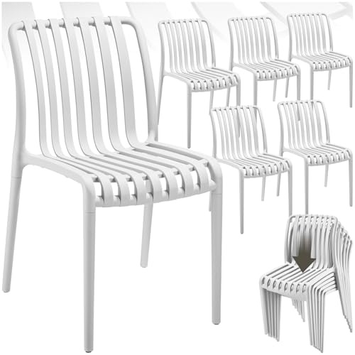 tectake® Lot de 6 Chaise de Jardin Fauteuil Salon extérieur, Empilable, Résistant aux intempéries, Max. 120 kg Légères, Salon de Jardin Exterieur, Meuble pour Amenagement Balcon Terrasse - Crème