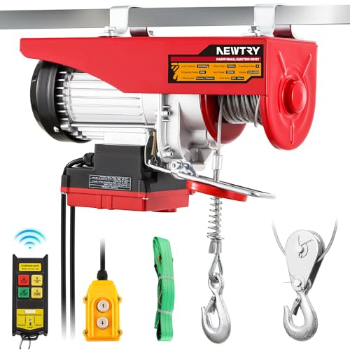 NEWTRY Electric Hoist Lift 240kg/480kg, 20m/10m Lifting Height, 100m Wireless Control, 2m Wire Control, Single/Double Line Use for Home Garage Warehouse 1200W (UK plug)