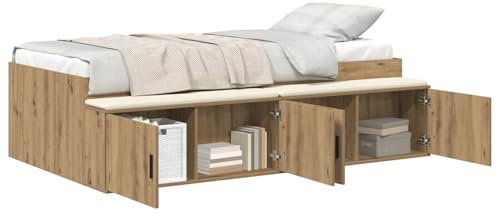 vidaXL Stauraumbettgestell Artisan Eiche 90X190 cm | Holzwerkstoff Modernes Design Geräumige Fächer Passt zu 90 X 190 Matratze. Schlafzimmer mit kompaktem modernem Look