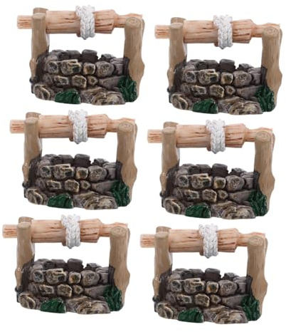 Toyvian Lot de 6 Ornements de Puits d'eau Miniatures en Résine Vintage, Décoration Extérieure de Jardin, Accessoire Micro-paysager Petit Puits d'eau Réaliste, Modèle Décoratif Portable et Solide