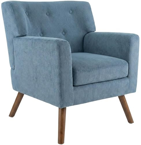 CLP Sessel gepolstert mit Cordbezug Kioni, Polstersessel mit Armlehnen, Ohrensessel bis 150 kg, Relaxsessel und Fernsehsessel für Wohnzimmer, Farbe:blau