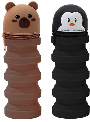 Xanorrg 2 Pièces Dessin Animé Trousse À Télescopique Debout Porte-Stylo À Fermeture Éclair pour Garçon Fille Étui