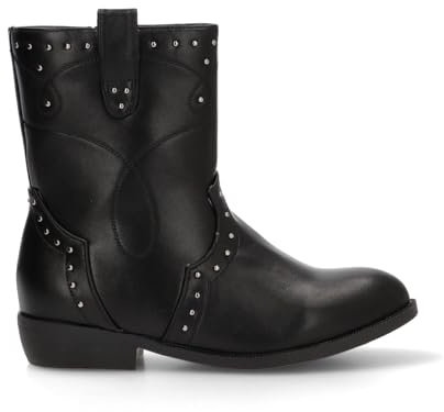 Etika Botas Camperas para Niña, Botín Estilo Cowboy con Tachuelas y Tacón Bajo de 3cm, Cierre con Cremallera, Modelo 110555 Negro - 31