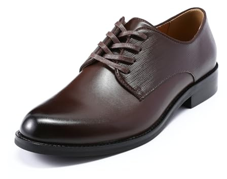 YFFUSHI Zapatos de Piel con Textura Derby para Hombre, con Cordones, Puntera Puntiaguda, de Vestir, sin Cordones