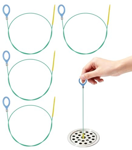 4 Stück Abflussreiniger Spirale, 90 cm Rohrreinigungsspirale, Abflussreiniger mit Bürste, spirale Rohrreinigung für Badewanne, Waschbecken, Dusche, Drain Cleaner für Haar- und Schmutzverstopfungen