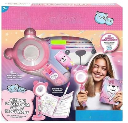 Mitama Scatola - MY TEDDY SET, Lampada Teddy, Quadernino sagomato Teddy, penne gel rainbow, colla stick, base porta cellulare, Rosa, Per bambine e ragazze, Giochi creativi, Tempo libero, Idea regalo