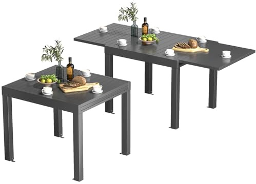 TRIUMPHKEY Gartentisch Ausziehbar, Gartentisch Wetterfest mit Aluminium, 80/160 x 75cm Esstisch Ausziehbar für 4-6 Personen, Geeignet als Gartentisch Partytisch Balkontisch, Dunkelgrau