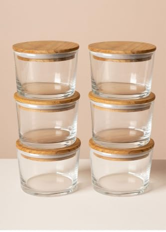 12-delat förvaringsbox-set, 100% glas med bambulock, 8 x 8 x 5 cm, 220 ml | diskmaskinssäker | Elegant, transparent design för optimal ordning i hemmet