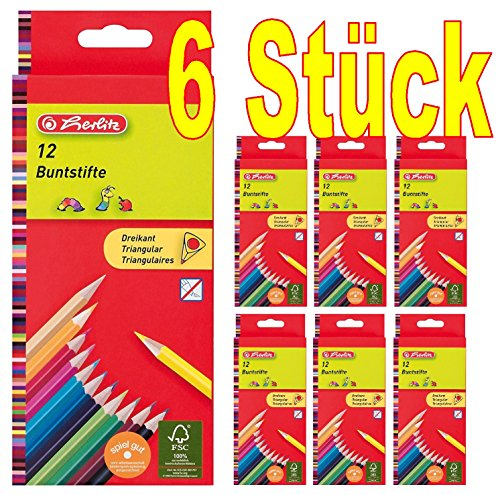 6er Vorteilspack Herlitz Dreikantbuntstifte 6 Packungen lackiert Inhalt pro Packung: 12 Buntstifte