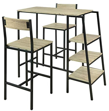 SoBuy OGT16-N Design Bartisch Set 3-teilig Sitzgruppe Stehtisch Bistrotisch Esstisch mit 3 Ablagen Küchentisch mit 2 Stühlen