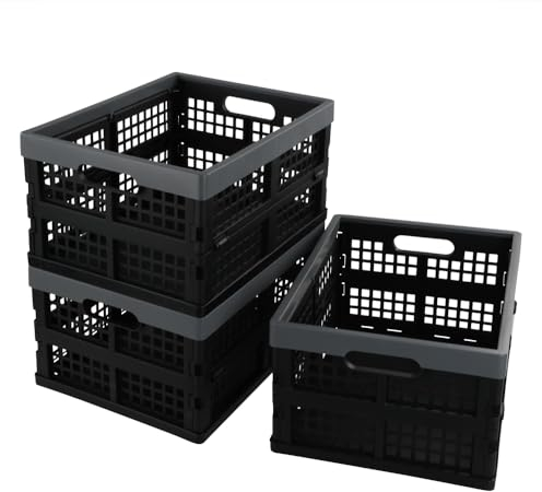 Lesbye 3 Pcs 30 Liter Collapsible Crate Folding Storage Bin, Stackable Collapsible Crate Storage Bin/Container