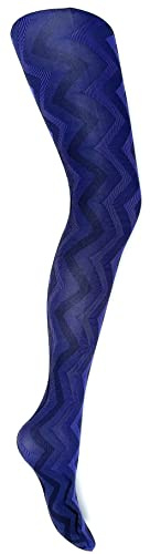 Damen Zig Zag 80 Denier Mode Gemusterte Strumpfhose, blau, 36