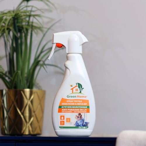 Greenhome, Spray Anti-Punaises de Lit, Anti-Acariens, Anti-Moustiques pour Textiles, 500mL, Actif d'inspiration Végétale Non Neurotoxique