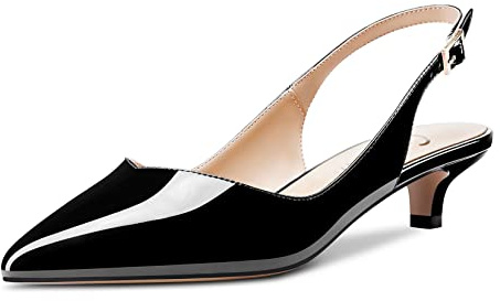 Castamere Femmes Bas Kitten Talon Heel Pointu Bout Slingback Escarpins Cute Dress Bureau Sandales Sexy 3.5 CM Heels Noir Vernis 44 EU