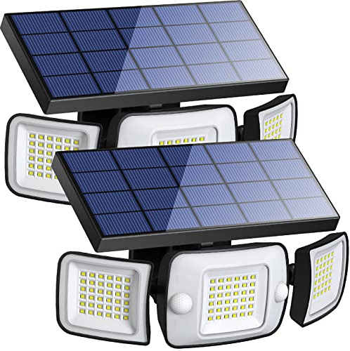 INTELAMP Faretti Solari a Led da Esterno 6000mAh Faretto Solare Proiettori per Esterni 1200LM Faro Led Esterno con Pannello Solare e Sensore di Movimento Luci Lampione Lampada Garage Giardino