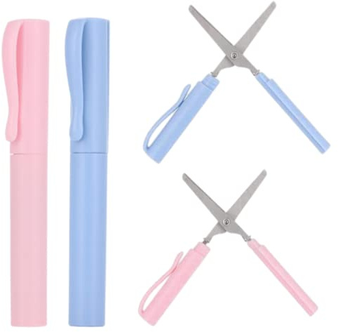 2 unidades de tijeras portátiles con forma de bolígrafo pequeñas tijeras de papel creativas seguras plegables DIY herramienta de arte de corte de papel multifunción para oficina escuela
