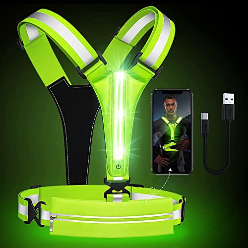 Reflektierende Weste LED Laufen Ausrüstung, Lauflicht mit Reflektoren LED Lauflampe USB Aufladbar Verstellbar mit Gürteltasche, Led Warnweste Laufweste Reflektierend für Nachtlauf Wandern Radfahren