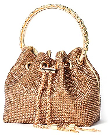 NICOLE & DORIS Sac de Soirée Femme Pochette Élégants Sac à Main Bandoulière Petit Sac Epaule en Strass Sac Seau de Soirée Sacs pour Mariage Cocktail Fête Cadeau Or