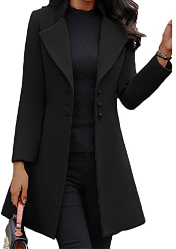 Godoboo Damen Winter Blazer Mantel Lang Wollmantel Warme üBergangsjacke Einfarbig Blazer Jacke Herbst Winter Jacke Outwear Mantel