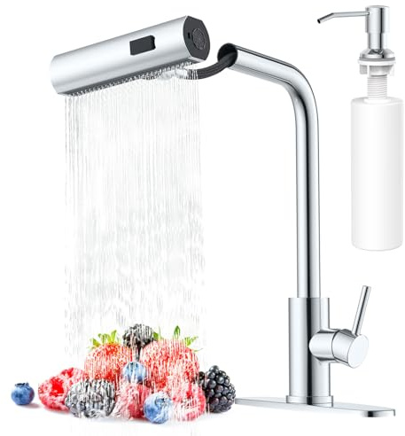 AVSIILE Kitchen Faucets with Pull Down Sprayer & Soap Dispenser, Chrome