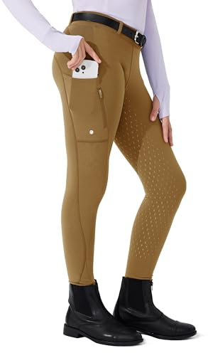 Willit Girls Fleece Horse Riding Pants Equestrian Breeches Kids Winter Riding Tights Thermal Schooling Tights Coffee S