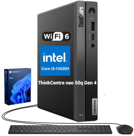 Lenovo ThinkCentre neo 50q Gen 4 Business MFF, 13e génération, Intel Core i5-13420H, 64 Go de RAM, SSD PCIe de 2 To, port d'affichage, HDMI, RJ-45, Wi-Fi, Windows 11 Pro