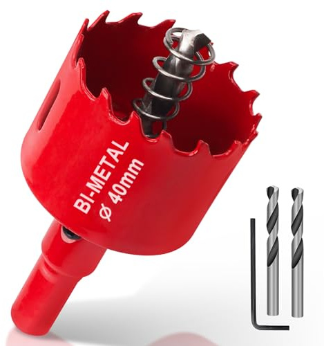 Yeepeo Lochsäge 40mm, Universal HSS M42 Bi-Metall Lochsägen, Lochkreissäge mit Sechskant-Schaft und Bohrer Lochbohrer Set Bohrkrone für Holz, Rigips, Trockenbau, Kunststoffe, 1 Stück Rot