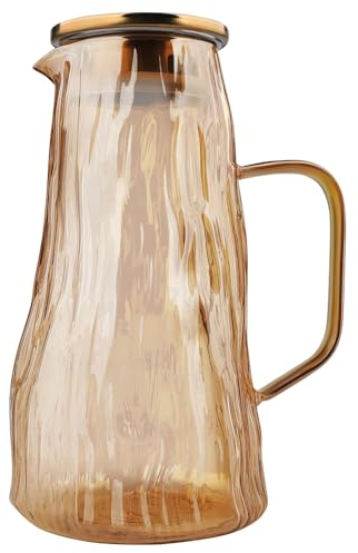 Jarra Agua Cristal,Botella Agua Cristal, botella de vidrio con tapa y vertedor, 1,8 L, botella de agua con forma de glaciar color ámbar, adecuada para té helado casero, jugos de frutas, etc