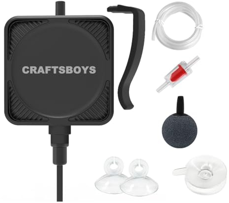 Craftsboys Ultra Silent Fish Tank Luftpumpe, Aquarium Sauerstoffpumpe für 10L-40L Fischtank, Einzelauslass (Schwarz)