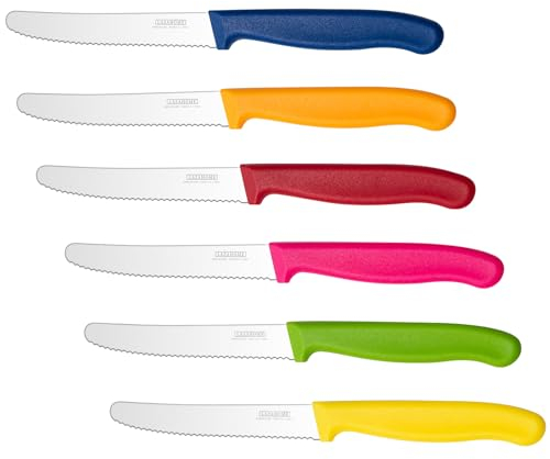 LAZAHOME Tafelmesser Set, 6 Stück Frühstücksmesser, Tischmesser mit Wellenschliff, Scharfes Brotmesser, Rostfrei Fruchtmesser, Tomatenmesser aus rostfreiem Stahl, Steakmesser, Spülmaschinenfest, Bunt