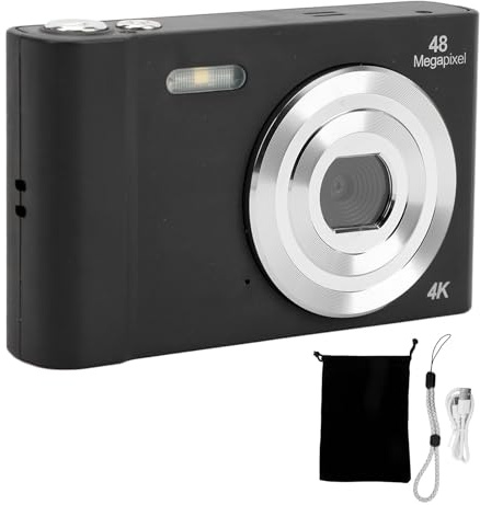 4K Digitalkamera Bärbar Fotografering Resevloggning 48MP 1080P HD 2,4 Tums IPS-skärm 16X Digital Zoomficka Kompaktkamera (Svart)