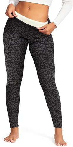 RIOJOY Fleece Lined Leggings for Women Winter Thermal Leggings Elastic High Waist Leggings Leopard XL