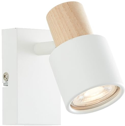 Lightbox Wandspot mit schwenkbarem Kopf & Basis aus amerikanische Weißesche | 119 x 60 x 145 cm | Wandstrahler als Flur-Lampe | GU10 | aus Metall/Holz | in Weiß/Hell-Braun