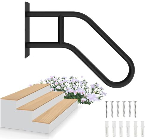 TOOSOAR 60cm Main Courante en U,Montage Mural,Résistante,pour Toilettes, Escaliers Extérieurs, Porches(Noir)