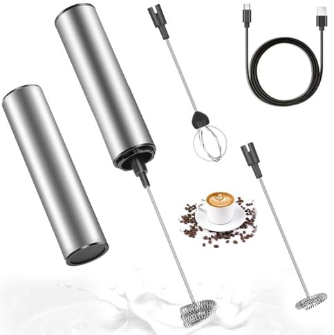 Montalatte Elettrico USB, Frullino in Acciaio Inox, 2 Velocità, Schiumalatte Portatile per Cappuccino, Caffè, Latte, Cioccolata Calda, Matcha, Ricaricabile, Potente e Silenzioso