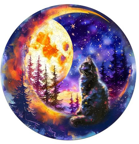 KaayeeWood Holzpuzzle Erwachsene,200 Teile Sternenklare Katze Holz Puzzle,Einzigartige Wooden Puzzle Mit Box Aus Holz Geburtstagsgeschenk für Erwachsene und Kinder